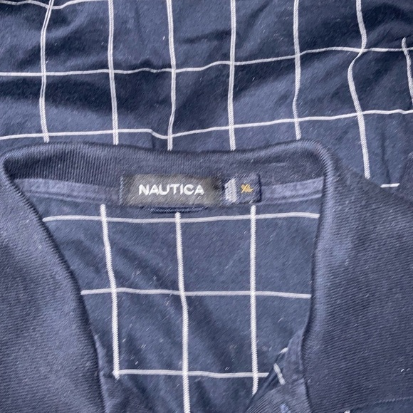 Men’s used size XL Nautica navy blue cotton striped polo shirt - Picture 2 of 4